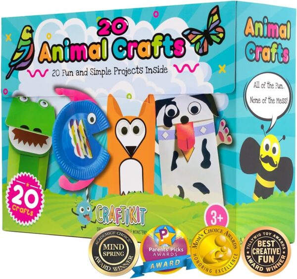 20 Animal Craft Kits for Kids Ages 3–10 – All-Inclusive Toddler Arts & Crafts Box
