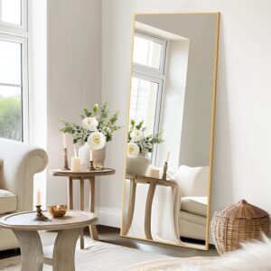64" x 24" Full Length Mirror with Aluminum Frame, Shatterproof Glass – Gold