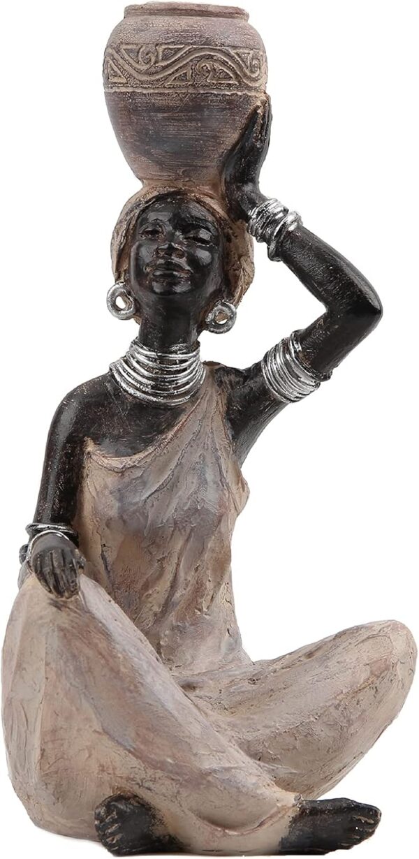 African Lady Statue – Antique Wood stone Figurine for Tabletop & Bookshelf Décor