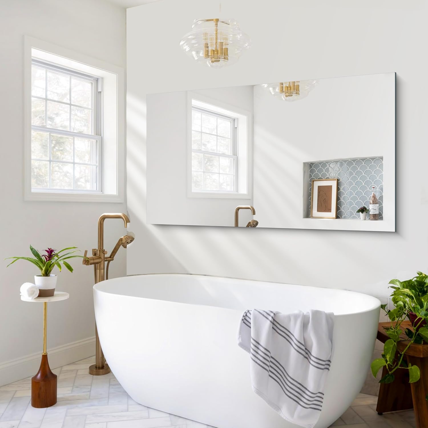 30" x 55" Frameless Bathroom Mirror – Shatterproof Rectangle with Polished Edge - Image 6