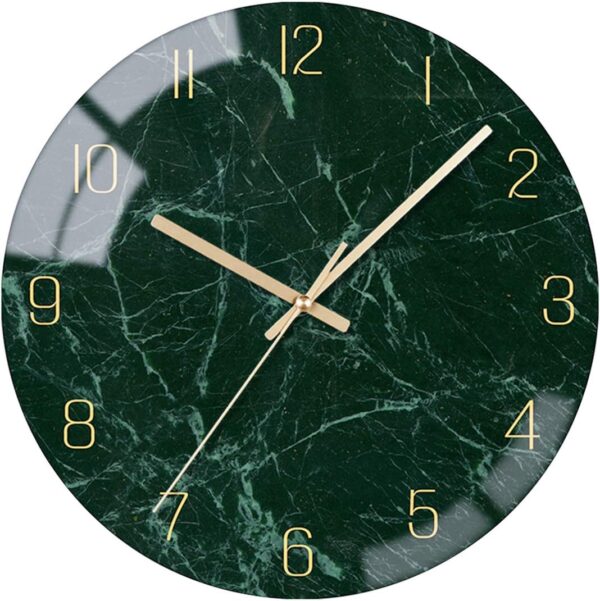 12-Inch Glass Wall Clock – Silent, Battery Operated, Dark Green