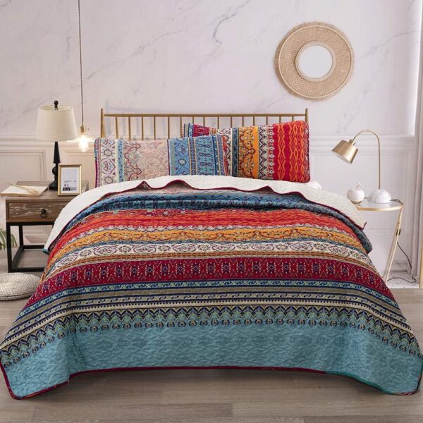 Boho Striped Quilt Set – King, 3-Piece, Colorful