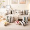 Boho Throw Pillow Covers 18x18, Set of 2 – Striped Chenille Farmhouse Cushion Cases, Orange-Blue - Image 6