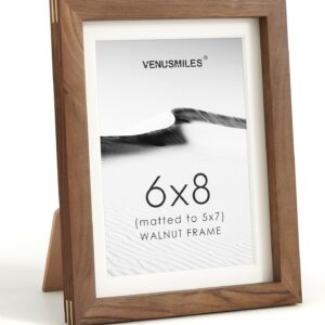 6x8 Walnut Picture Frame - Modern Wood Frame with Tempered Glass, Fits 5x7 with Mat