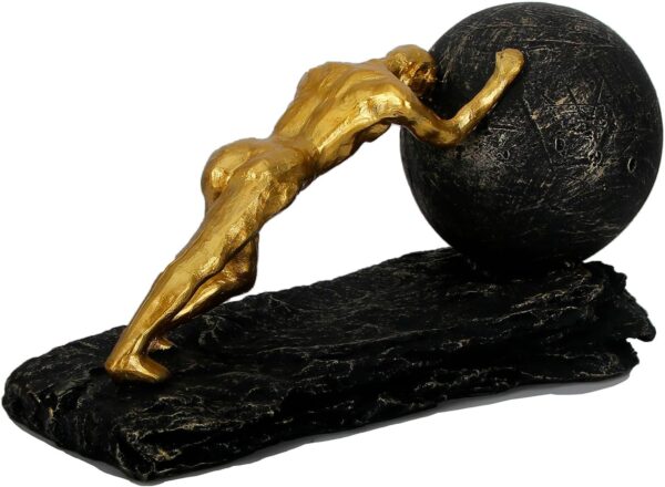 Bronze Sisyphus Sculpture – Heavy Ball Struggler Statue, Modern Resin Office & Living Room Decor