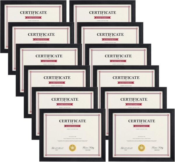 8.5x11 Black Picture Frame Set of 12 - Bulk for Certificates, Diplomas, Wall or Tabletop
