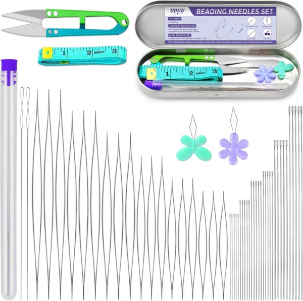 86pcs Beading Needles Set, 6 Sizes Big Eye, Long Straight, Twist, and Flexible Needles for Jewelry Making