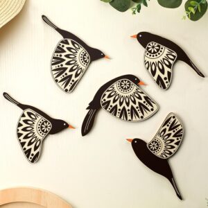 5-Piece Wooden Bird Wall Art – Scandinavian Rustic Decor, Black