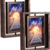 2 Pack 5x7 Rustic Rotating Picture Frames - Vertical & Horizontal, Tabletop Display, Brown - Image 6