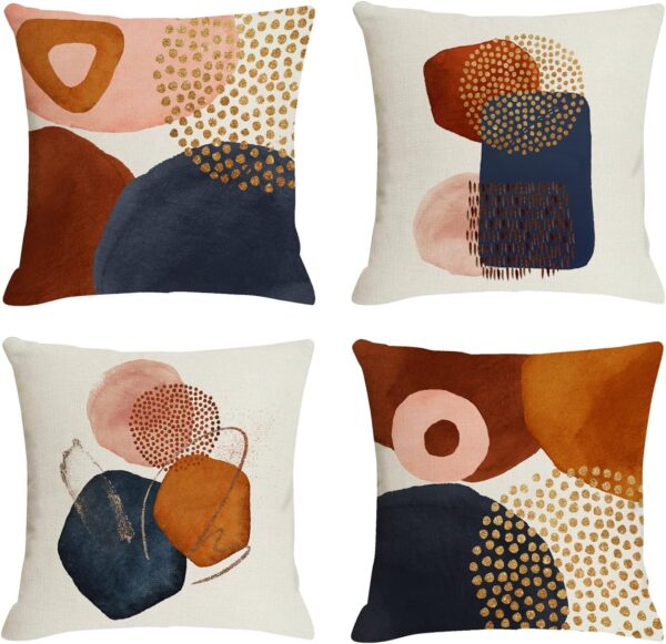 Burnt Orange Pillow Covers 18x18, Set of 4 – Mid-Century Geometric Minimalist Decor