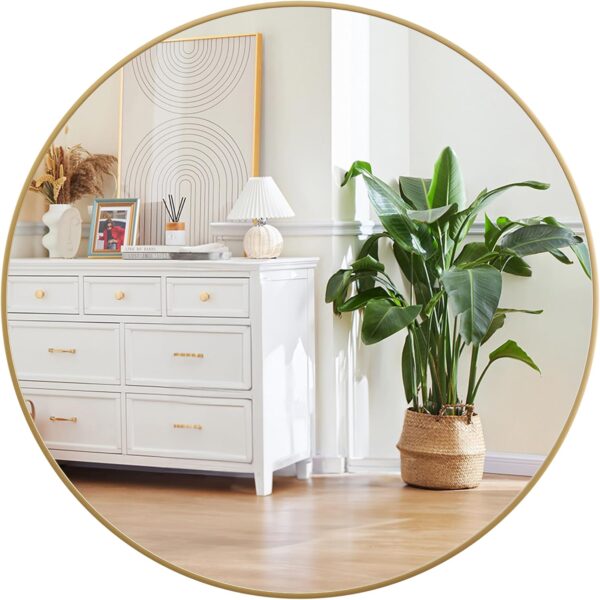 24" Gold Circle Mirror, HD Round Bathroom Wall Mirror with Matte Metal Frame – Easy Install