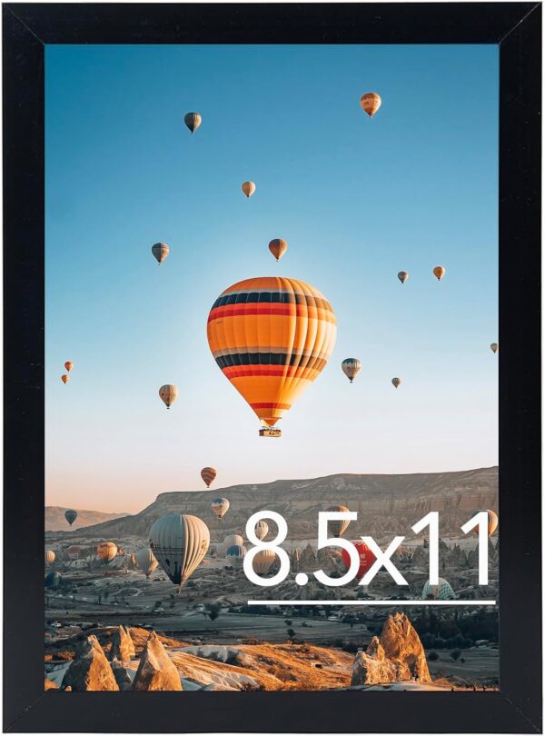 8.5x11 Black Picture Frame - Wall or Tabletop Display, Shatter-Resistant Plexiglass