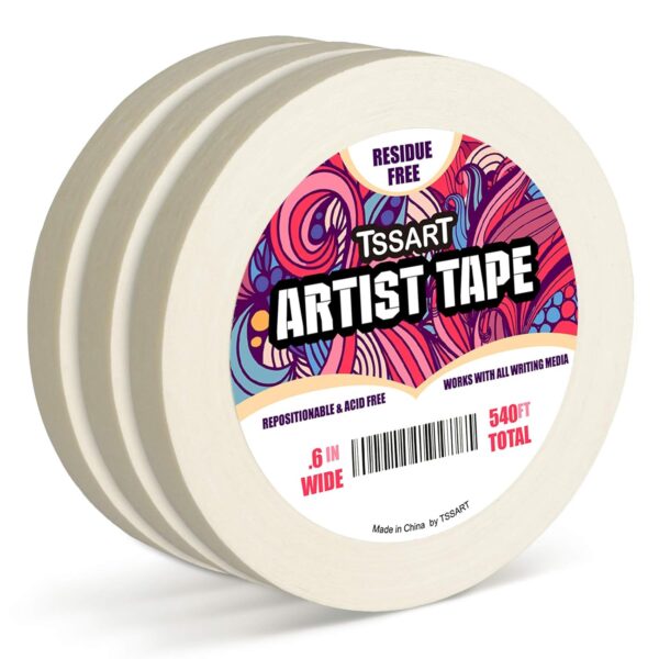 3-Pack White Artist Tape – Acid-Free Masking Tape for Drafting & Watercolor (0.6″ x 540FT)