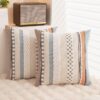 Boho Throw Pillow Covers 18x18, Set of 2 – Striped Chenille Farmhouse Cushion Cases, Orange-Blue - Image 4