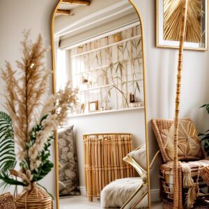 58"x19" Full Length Arch Mirror with Stand, Freestanding or Wall-Mounted – Gold