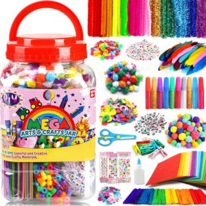 Kids Arts & Crafts Kit – Pipe Cleaners, Popsicle Sticks, Pompoms & Stickers – All-in-One Craft Supplies for Ages 4+