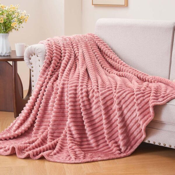50"x60" 3D Ribbed Fleece Throw Blanket – Soft & Cozy, Pink