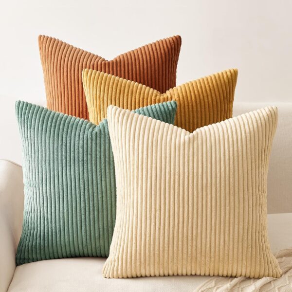 Set of 4 Velvet Throw Pillow Covers – Boho Farmhouse Fall Decor (18x18, Orange/Teal)