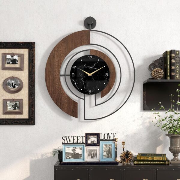 22" Modern Walnut Marble Wall Clock – Silent, Wood & Metal Frame