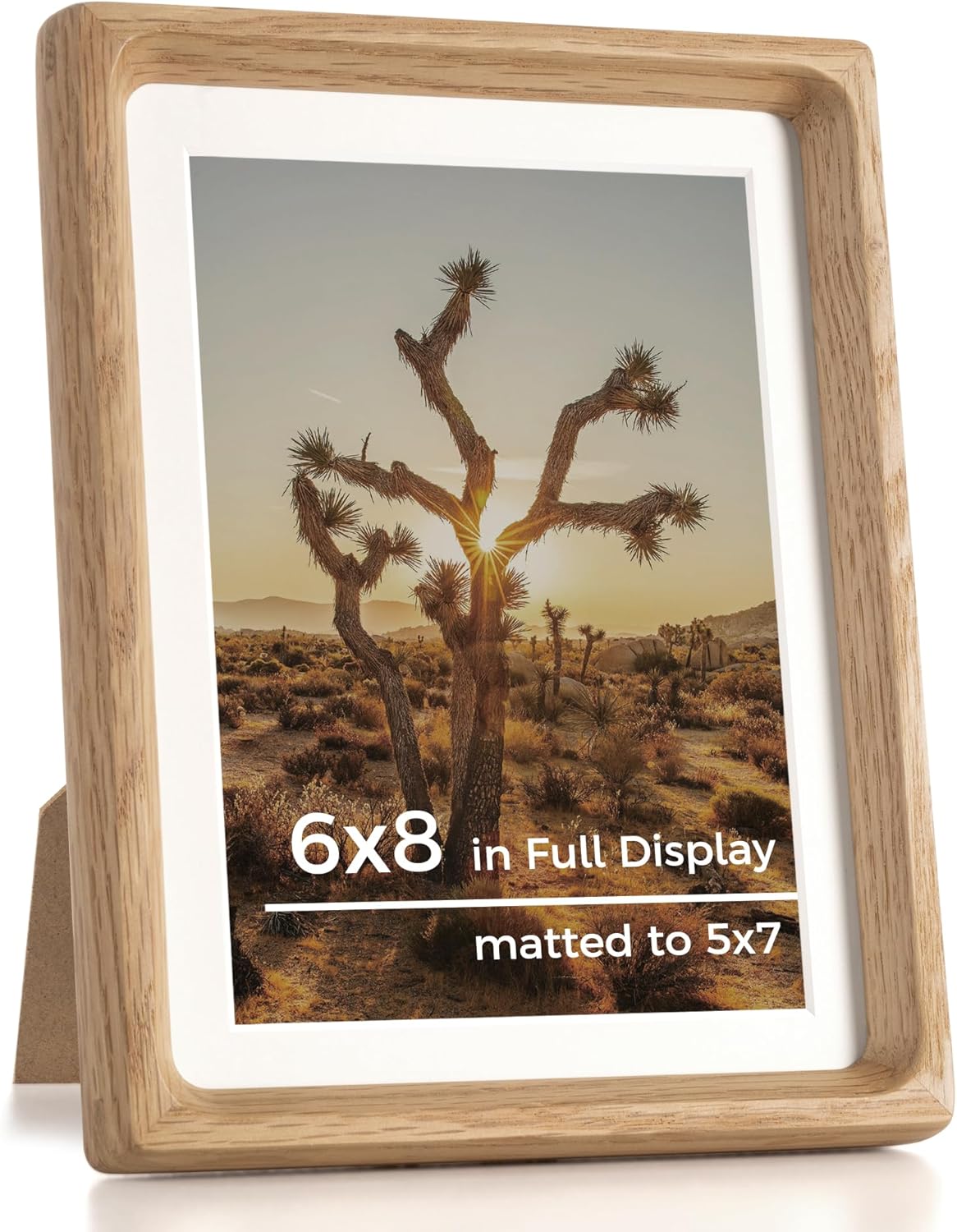 6x8 Oak Wood Picture Frame - Handcrafted with Real Glass, Displays 5x7 with Mat