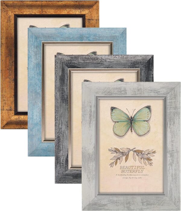 5x7 Rustic Picture Frames Set of 4 – HD Plastic Cover, Mount or Tabletop Display