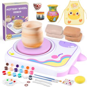 Pottery Wheel for Kids – Arts & Crafts Kit with 4 Air-Dry Clays, for Ages 6-12 (Purple)