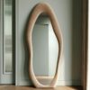 63" x 24" Wavy Full Length Mirror, Flannel-Wrapped Wooden Frame – Milk Tea - Image 6