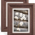 5x7 Rustic Brown Wooden Picture Frames - Real Glass, Set of 2, Wall or Tabletop Display