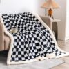 Sherpa Fleece Throw Blanket, Checkered Soft Thick Cozy Blanket for Couch/Bed, Black 51"x63" - Image 2
