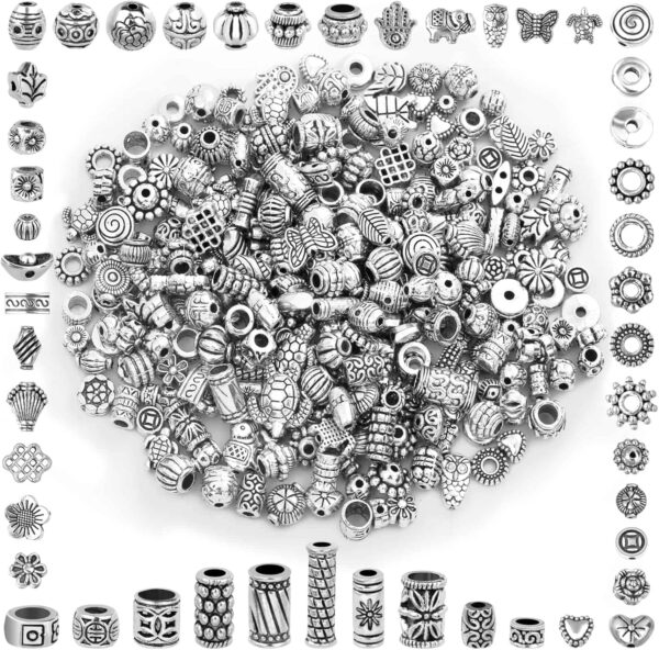 350 Pcs Silver Spacer Beads – Mixed Metal for Jewelry Making