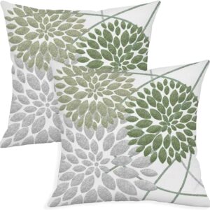 Set of 2 Green Dahlia Throw Pillow Covers - 18x18, Double-Sided Floral Farmhouse Décor for Sofa and Couch