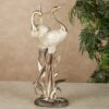 Double Crane Metallic Sculpture – Ivory, Gold & Copper Bird Figurine for Home Decor - Image 2