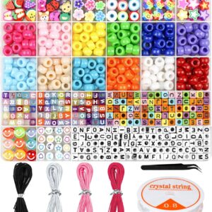 Bracelet Making Kit – Pony, Kandi, Polymer Clay, Smile Face & Letter Beads for DIY Jewelry (Ages 6-12)