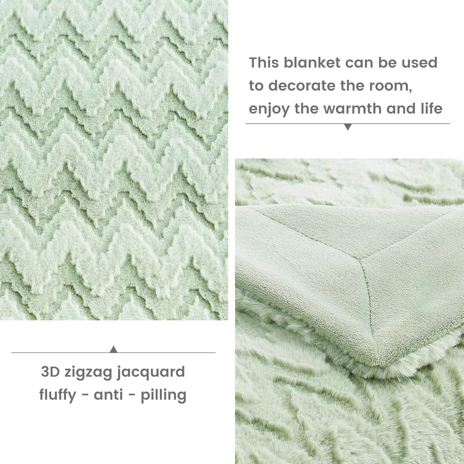 50"x60" Sage Green Faux Fur Throw – Ultra Soft & Fuzzy, Boho Style for Couch or Bed - Image 6
