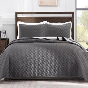 Ultrasonic Reversible Quilt Set – Full/Queen, Grey, 90"x96"