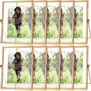 9-Piece Gold Floating Picture Frames - 4x6 Glass, Vintage Brass, Geometric Desk Decorations
