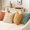 Set of 4 Velvet Throw Pillow Covers – Boho Farmhouse Fall Decor (18x18, Orange/Teal) - Image 3