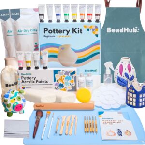 Pottery Kit for Beginners – 4.4Lbs Air Dry Clay with Tools, Paint & Glaze (White)