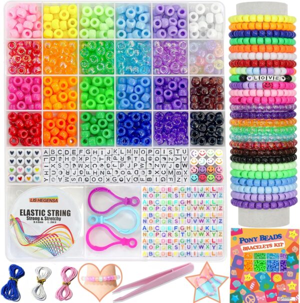 Pony Beads Bulk – 1000 Pcs Kandi Beads for Jewelry Making & Hair Braiding (24 Colors)