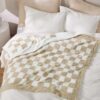 50"x60" Checkered Knit Throw Blanket – Soft, Cozy & Lightweight, Beige - Image 3