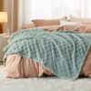 50"x60" Sage Green Fleece Throw Blanket – Checkered, Cozy & Soft - Image 3