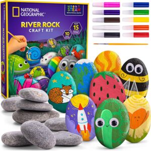 Rock Painting Kit for Kids – Paint & Decorate 15 River Rocks with 10 Colors, Outdoor Craft Gift for Boys & Girls
