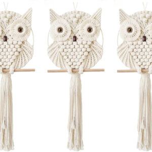 Owl Macrame Wall Hanging - Handwoven Boho Tapestry for Bedroom, Living Room, Nursery (Beige, Small)