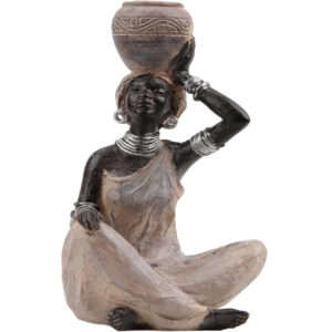 African Lady Statue – Antique Wood stone Figurine for Tabletop & Bookshelf Décor