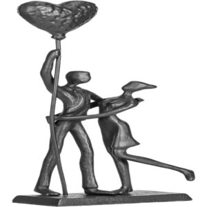 Handcrafted Iron Couple Sculpture – Bronze Metal Love Statue, Romantic Home Decor