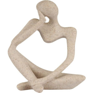 Thinker Style Sandstone Resin Abstract Sculpture – Home Office Desktop Decor (Small, Left)