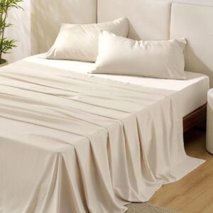 King Cooling Sheet Set – Bamboo Rayon, Breathable & Soft with 16" Deep Pockets, Light Beige 4o