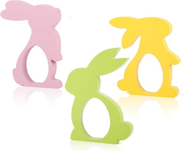 3pcs Colorful Easter Bunny Table Decor – Spring Tiered Tray Decoration for Home