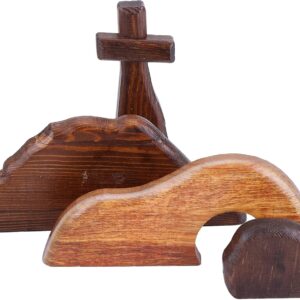 Wooden Empty Tomb & Cross Figurine – Handcrafted Easter Jesus Scene Decor Set