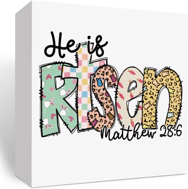 Christian Easter Wooden Box Decor – “He Is Risen” Matthew 28:6 Verse for Home or Office
